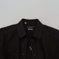 Dolce & Gabbana Black Cotton Collared Long Sleeve GOLD Shirt