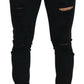 Dolce & Gabbana Black Slim Fit Tattered Denim Cotton Jeans