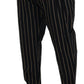 Dolce & Gabbana Black Beige Striped Cotton Stretch Pants