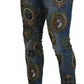 Dolce & Gabbana Blue Medal Print Slim Fit Cotton Jeans