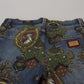Dolce & Gabbana Blue Medal Print Slim Fit Cotton Jeans