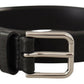 Dolce & Gabbana Black Calf Leather Silver Tone Logo Metal Buckle Belt