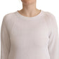 Alpha Studio White Long Sleeves Crewneck Pullover Sweater