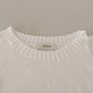 Alpha Studio White Long Sleeves Crewneck Pullover Sweater