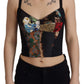 Dolce & Gabbana Black Patchwork Sicily Blouse Corset Cropped Top