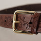 Dolce & Gabbana Brown Leather Floral Studded Metal Buckle Belt
