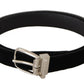 Dolce & Gabbana Black Casual Velvet Silver Tone Metal Buckle Belt