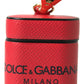 Dolce & Gabbana Red Black Calf Leather Logo Print Strap Airpods Case