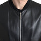 Dolce & Gabbana Black Leather Full Zip Bomber Men Jacket