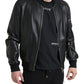 Dolce & Gabbana Black Leather Full Zip Bomber Men Jacket