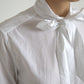 Dolce & Gabbana White Cotton Ascot Collar Long Sleeves Top