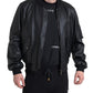 Dolce & Gabbana Black Leather Blouson Full Zip Bomber Jacket