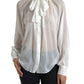 Dolce & Gabbana White Silk Sheer Tied Neck Polka Dots Blouse