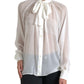 Dolce & Gabbana White Silk Sheer Tied Neck Polka Dots Blouse