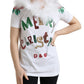 Dolce & Gabbana White Cotton Christmas Sequin Fur T-shirt