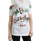 Dolce & Gabbana White Cotton Christmas Sequin Fur T-shirt