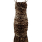 Dolce & Gabbana Brown Leopard Print Ruched Midi Dress