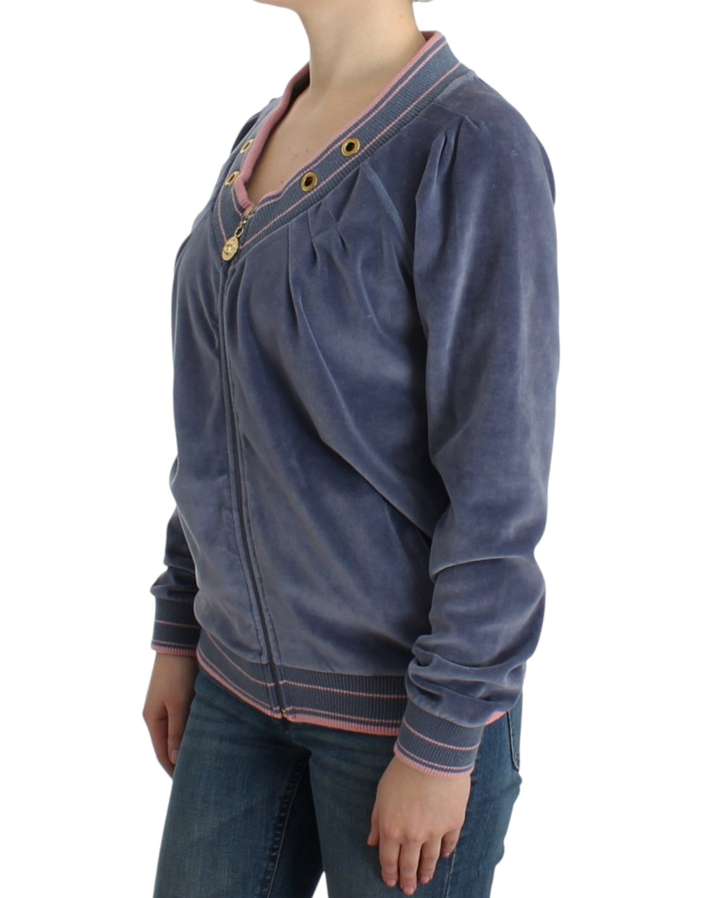 Cavalli Blue velvet zipup sweater