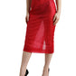 Dolce & Gabbana Red Sheer High Waist Pencil Cut Midi Skirt