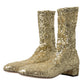 Dolce & Gabbana Gold Sequined Short Boots Stretch Shoes