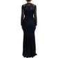 Dolce & Gabbana Blue Crystal Floral Lace Long Gown Dress