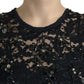 Dolce & Gabbana Black Floral Lace Crystal Sheath Dress