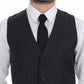 Dolce & Gabbana Gray Striped Wool Logo Vest Gilet Weste