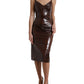Dolce & Gabbana Brown Shiny Silk Sheath Sleeveless Bodycon Midi Dress
