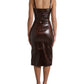 Dolce & Gabbana Brown Shiny Silk Sheath Sleeveless Bodycon Midi Dress