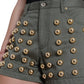 Dolce & Gabbana Green Embellished Cotton High Waist Hot Pants Shorts