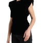 Dolce & Gabbana Black Velvet Fitted Padded Shoulder Blouse Top