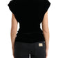 Dolce & Gabbana Black Velvet Fitted Padded Shoulder Blouse Top