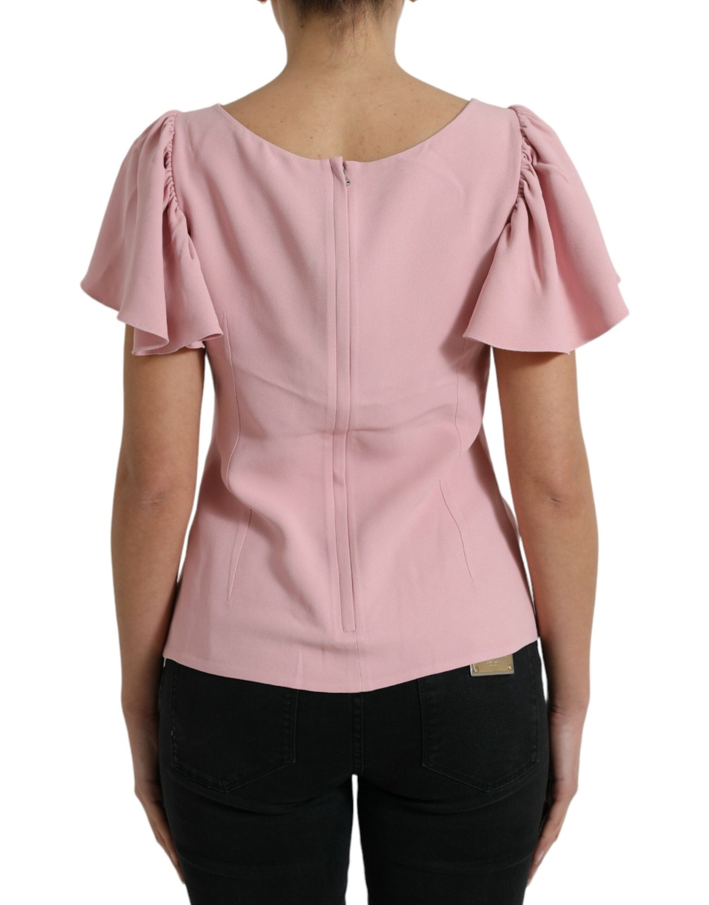 Dolce & Gabbana Pink Short Sleeves Round Neck Blouse Top