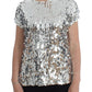 Dolce & Gabbana Silver Sequined Crewneck Blouse T-shirt Top