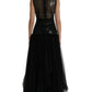Dolce & Gabbana Black Sequined Sleeveless Mesh Layered Gown Dress