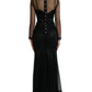 Dolce & Gabbana Black Floral Embroidery Mesh Tulle Gown Dress