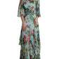 Dolce & Gabbana Blue Floral Print Tiered Long Maxi Dress