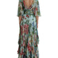 Dolce & Gabbana Blue Floral Print Tiered Long Maxi Dress