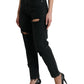 Dolce & Gabbana Black Cotton High Waist Tattered Denim Jeans