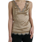 Dolce & Gabbana Brown Lace Trim V-neck Sleeveless Tank Top