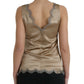 Dolce & Gabbana Brown Lace Trim V-neck Sleeveless Tank Top