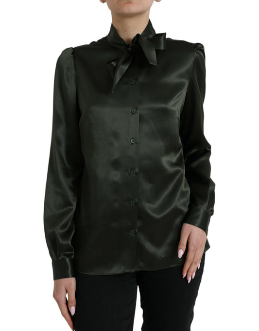 Dolce & Gabbana Gray Long Sleeves Ascot Collar Blouse Top