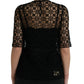 Dolce & Gabbana Black Floral Lace Short Sleeves Blouse Top