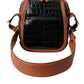Balenciaga Black Brown Exotic Skin Leather Vertical Crossbody Purse Bag