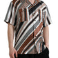 Dolce & Gabbana Brown White Silk Striped Short Sleeve Shirt