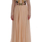 Dolce & Gabbana Pink Silk Floral Crystal Maxi Gown Dress