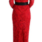Dolce & Gabbana Red Floral Ricamo Sheath Long Dress