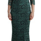 Dolce & Gabbana Green Floral Crystal Ricamo Sheath Dress
