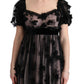 Dolce & Gabbana Black Pink Silk Applique Shift Dress