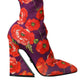 Dolce & Gabbana Purple Floral Jersey Stretch Boots Shoes